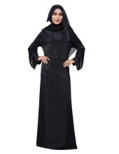 Black Color Stone Work Lycra Burkha With Hijab