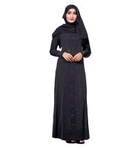 Black Flower Embroidery Lycra Burkha