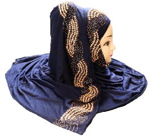 Dark Blue Color Chiffon Embossed Square Scarf Hijab - Hijab by JSDC