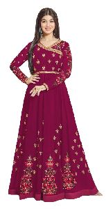 Justkartit Women Georgette Zari Embroidery Anarkali Suit (JK4867_Wine)