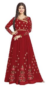 Justkartit Womens Georgette Zari Embroidery Anarkali Suit (JK4867_Maroon)