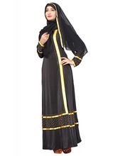Stylish Golden Satin Lace Work Islamic Women Abaya Burkha