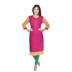Embroidery work knee length 3/4 sleeves size red color cotton fabric kurti