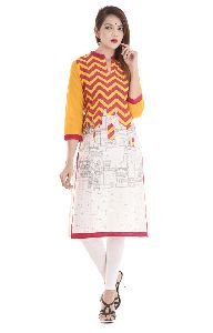 Jaipuri Printed Design Cotton Fabric 3/4 size sleeves Women's Kurti Dress