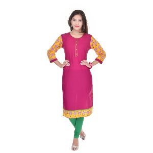 Ladies Casual Wear Pink Color Cotton Fabric Beautifully Printed 3/4 Size sleeves Kurti Kurta Dress