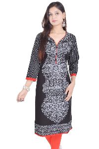 Pure cotton 3/4 sleeve designer Printed Black Kurti kurta Dress