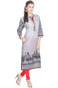 White Colored 3/4 sleeve Printed kurti VIKU2302