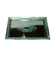 Silver color metal etched rectangle serving tray