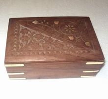 Wood carving and brassinlay work gift decoration box