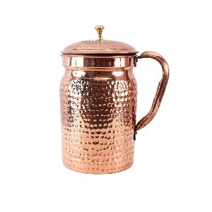 Copper Hammered Design Apex Jug With Small Brass Lid-1800 ML