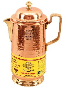 Copper Hammered Design Jug With Brass Handle 1600 ML