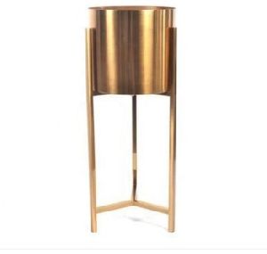 brass metal planter with iron stand