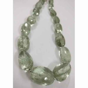 GREEN AMETHYST GEMSTONE FACETED MACHINE CUT TUMBLE BEADS NECKLACE