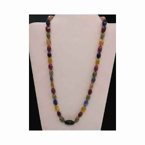 Natural Multi Sapphire Glass Filled Gemstone Beads Necklace