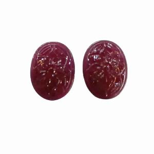 Natural Ruby Glass Filled Gemstone Oval Shape Hand Carved Carving Pair Stones LGS72