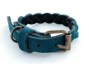 Braided Leather Dog Collar Adjustable Blue Color