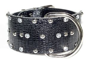 Crystal Leather Dog Collar Black Alligator Pattern