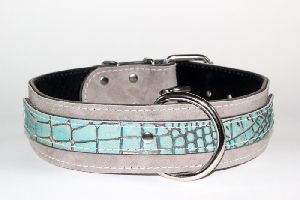 Gray Leather Dog Collar With Handle