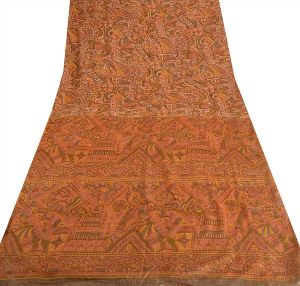 Antique vintage 100% pure silk saree multi color printed sari craft fabric