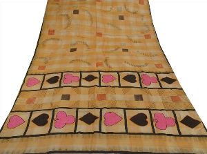 Vintage indian 100% pure silk saree embroidered craft painted fabric sari