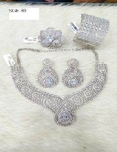 women Handmade american diamond combo necklace set