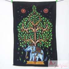 Elephant Tree Of Life Wall Hanging Small Size Cotton Tapestry-Craft Jaipur