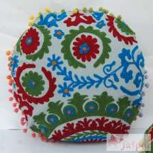 Hand Suzani Embroidered Cushion Cover Round Pillow Cases-Craft Jaipur