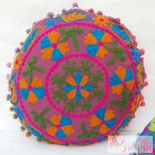 Handmade Cushion Cover Round Pillowcases Suzani Embroidery-Craft Jaipur