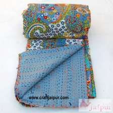 Indian Handmade Quilt, Vintage Kantha Bedspread, Throw Cotton Blanket Gudari