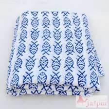 Indigo Fish Block Printed Indian Cotton Dress Sewing Fabric-Craft Jaipur