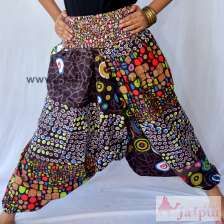 Women Cotton Black Floral Printed Trousers Yoga Harem Pants-Craft Jaipur