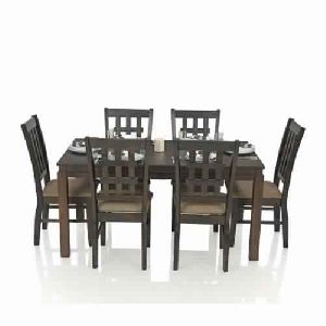 Daisy Six Seater Solid Wood Dining Table Set (Walnut)