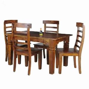 Odyssey Solid Wood Four Seater Dining Table Set (Honey Finish, Brown)