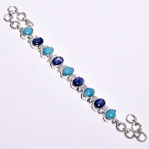 Blue Kyanite Amazonite Gemstone 925 Sterling Silver Bracelet