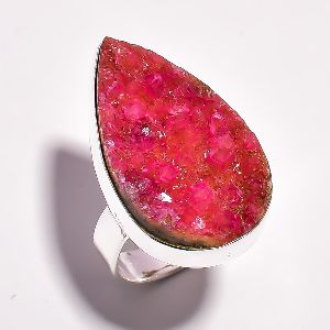 Cobalto Calcite Druzy Raw Gemstone 925 Sterling Silver Ring Size US 7.75