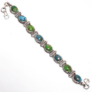 Copper Turquoise Gemstone 925 Sterling Silver Bracelet