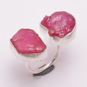 Corundum Ruby Raw Gemstone 925 Sterling Silver Ring Size US 5.5 Adjustable