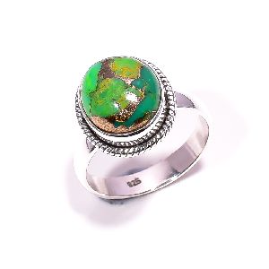 Green Copper Turquoise Gemstone 925 Sterling Silver Ring Size 7