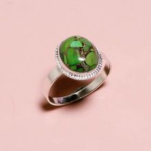 Green Copper Turquoise Silver Ring