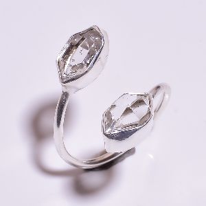 Herkimer Diamond Raw Gemstone 925 Sterling Silver Ring Size US 6.25 Adjustable