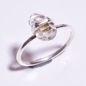 Herkimer Diamond Raw Gemstone 925 Sterling Silver Ring Size US 7
