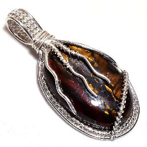 Iron Tiger Gemstone 925 Sterling Silver Wire Wrapped Pendant