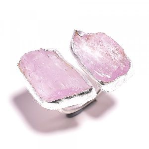 Kunzite Raw Gemstone 925 Sterling Silver Ring Size US 5.75 Adjustable