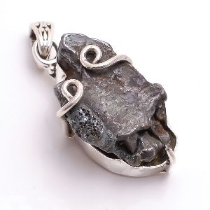 Meteorite Gemstone 925 Sterling Silver Pendant