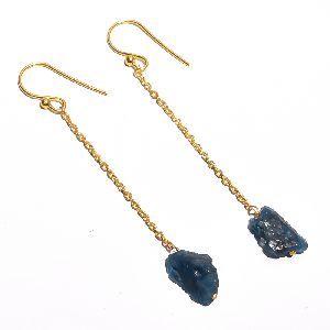 Neon Apatite Raw Gemstone 925 Sterling Silver Gold Plated Earrings