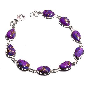 Purple Turquosie Gemstone Silver Bracelet