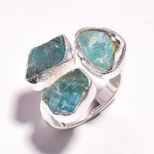 Sky Apatite Raw Gemstone 925 Sterling Silver Ring Size US 7.75 Adjustable