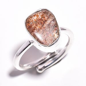 Sunstone Raw 925 Sterling Silver Ring Size 7 Adjustable