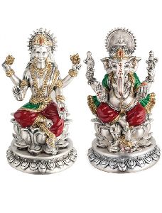 Metal Lakshmi and Ganesha Moorti