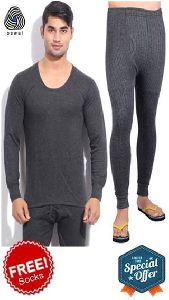 Oswal Men Grey Cotton Thermal Set Thermal (Size - 80)